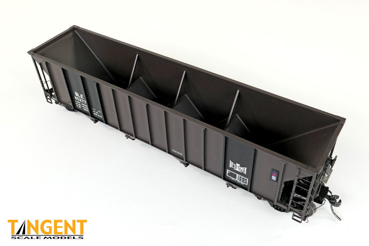 Tangent Scale Models HO 32060-32 Pullman-Standard 3400CuFt Quad Coal Hopper Bessemer and Lake Erie 'Delivery Cor-ten Black 1975' BLE #65308