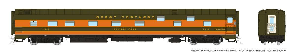 Rapido Trains Inc HO 101164 Super Continental Passenger Cars Duplex Sleeper Great Northern GN #1164 'Logan Pass'