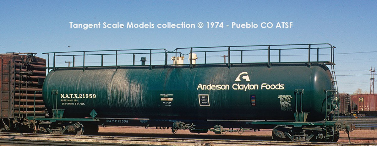 Tangent Scale Models HO 31012-03 NACC 1963-Design 20,500 Gallon Non-Insulated Tank Car 'Anderson Clayton Foods 1973+' NATX #21557