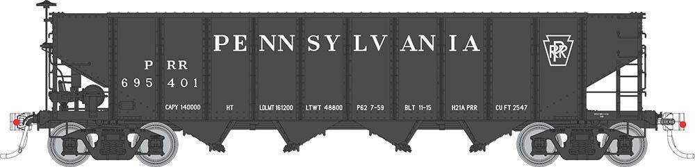 Rapido Trains Inc HO 178009A Pennsylvania RR H21A 4-Bay Hopper PRR-Black 'Plain Keystone' - Single Car