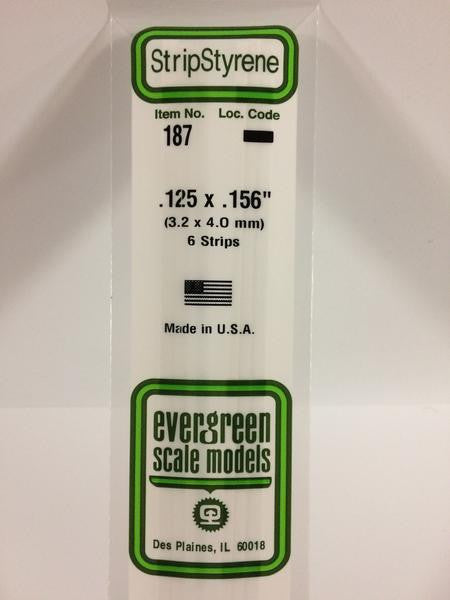 Evergreen Scale Models 187 - .125" X .156" Strip Styrene - 6 Pieces