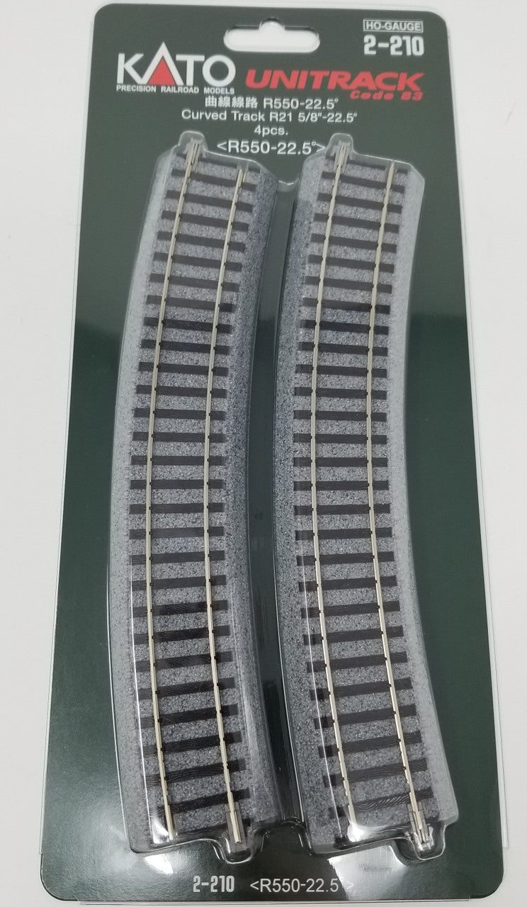 Kato HO Unitrack 2-210 Curved Track 550mm 21 5/8" Radius - 22.5 degrees 4 pieces