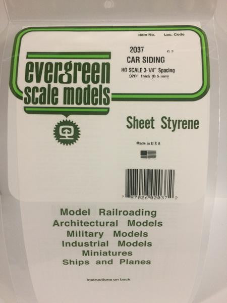 Evergreen Scale Models HO 2037 - .020" Thick .037" Groove Spacing Opaque White Polystyrene HO Scale Freight Car Siding - 1 Piece