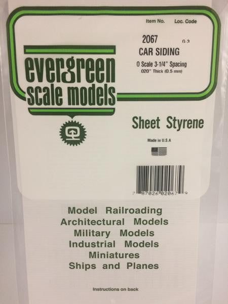 Evergreen Scale Models O 2067 - .020" Thick .067" Groove Spacing Opaque White Polystyrene O Scale Freight Car Siding - 1 Piece