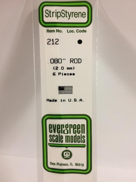 Evergreen Scale Models 212 - .080" Diameter Styrene Rod - 6 pieces
