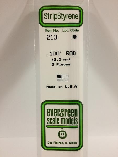 Evergreen Scale Models 213 - .100" Diameter Styrene Rod - 5 pieces