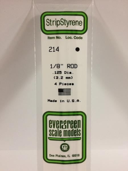 Evergreen Scale Models 214 - .125" Diameter Styrene Rod - 4 pieces