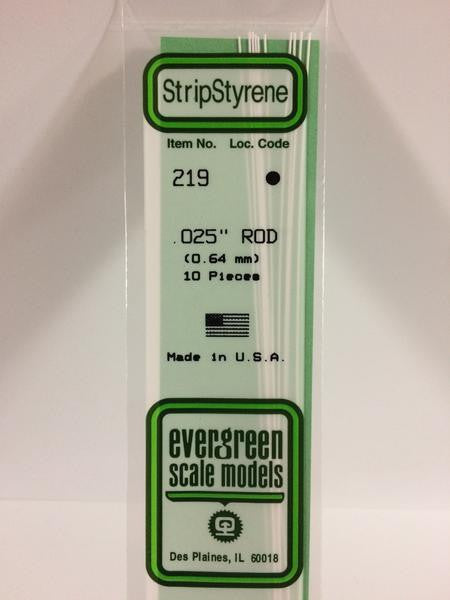 Evergreen Scale Models 219 - .025" Diameter Styrene Rod - 10 pieces