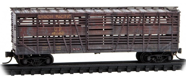 Micro Trains Line N 983 05 046 40' Despatch Stock Car Weathered Union Pacific 'Brown' UP 2-Pack