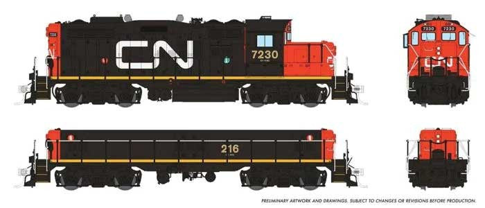 Rapido Trains Inc HO 41513 DCC/ESU LokSound V5 Equipped EMD GP9rm Mother & Powered Slug Set Canadian National Early 'Large Noodle Logo' CN #7230 + #216