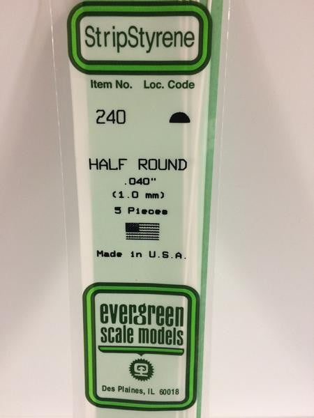 Evergreen Scale Models 240 - .040" Styrene Half Round - 5 pieces