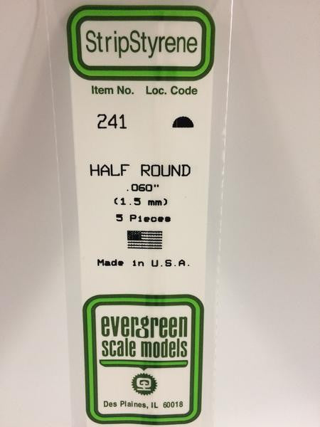Evergreen Scale Models 241 - .060" Styrene Half Round - 5 pieces