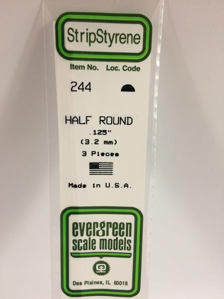 Evergreen Scale Models 244 - .125" Styrene Half Round - 3 pieces