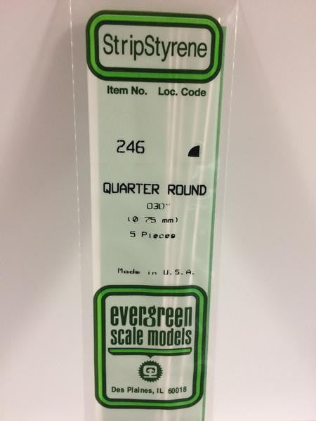 Evergreen Scale Models 246 - .030" Styrene Quarter Round - 5 pieces