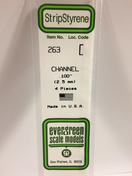 Evergreen Scale Models 263 - .100" Styrene Channel - 4 pieces