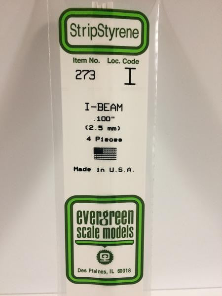 Evergreen Scale Models 273 - .100" Styrene I-Beam - 4 pieces