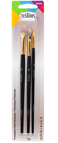 Testors Paint Brushes TES281205 Premium 3 Pack with 3 sizes of Flat Brushes No. 2, No. 8, No 10