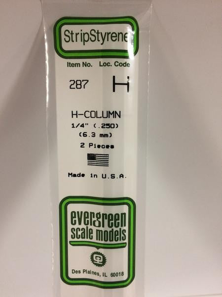 Evergreen Scale Models 287 - .250" Styrene H-Column - 2 pieces