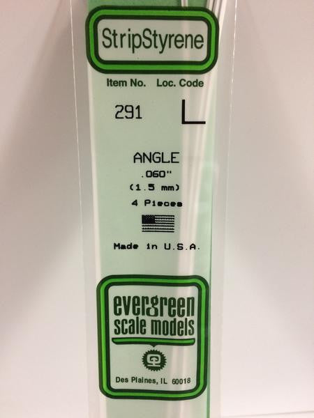 Evergreen Scale Models 291 - .060" Styrene Angle - 4 pieces