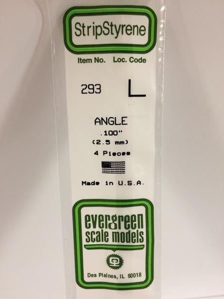 Evergreen Scale Models 293 - .100" Styrene Angle - 4 pieces