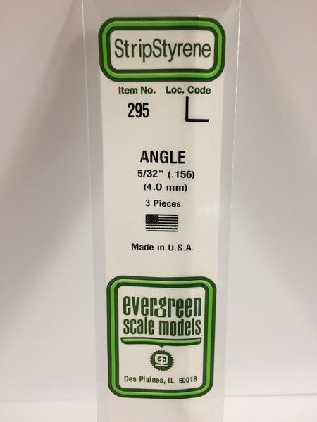 Evergreen Scale Models 295 - .156" Styrene Angle - 3 pieces