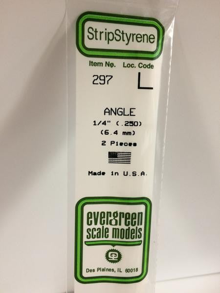 Evergreen Scale Models 297 - .250" Styrene Angle - 2 pieces
