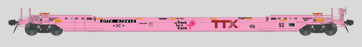Aurora Miniatures HO 311020 Gunderson 53' All-Purpose Well Car TTX Pink "On Track for A Cure" DTTX #475412 - LOMBARD HOBBIES EXCLUSIVE