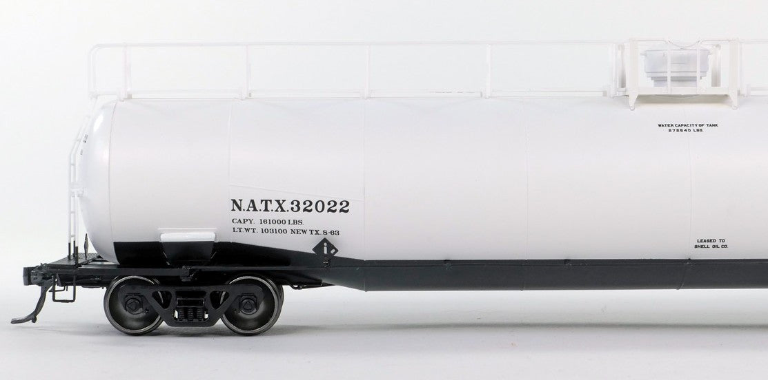 Tangent Scale Models HO 31160-04 NACC 1963 Design 33,000 Gallon Dual Diameter LPG/AA Tank Car NATX 'White Lease Delivery 1963' NATX #32022