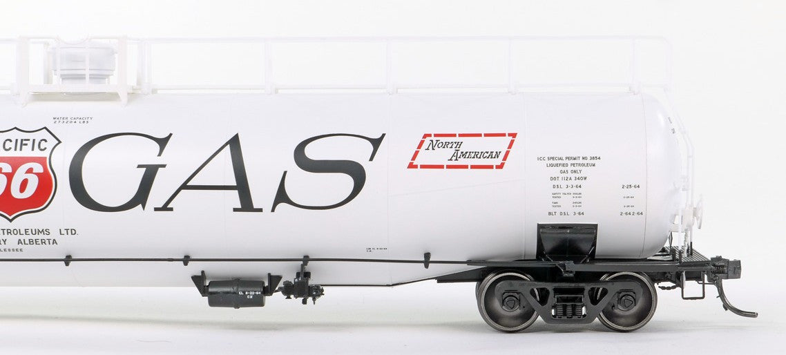 Tangent Scale Models HO 31161-01 NACC 1963 Design 33,000 Gallon Dual Diameter LPG/AA Tank Car NCTX 'Pacific 66 Calgary AB 1964' NCTX #33013