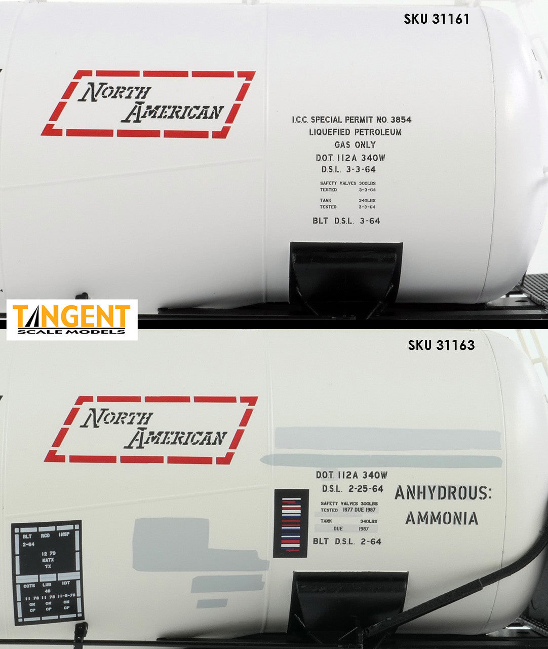 Tangent Scale Models HO 31161-02 NACC 1963 Design 33,000 Gallon Dual Diameter LPG/AA Tank Car NCTX 'Pacific 66 Calgary AB 1964' NCTX #33019