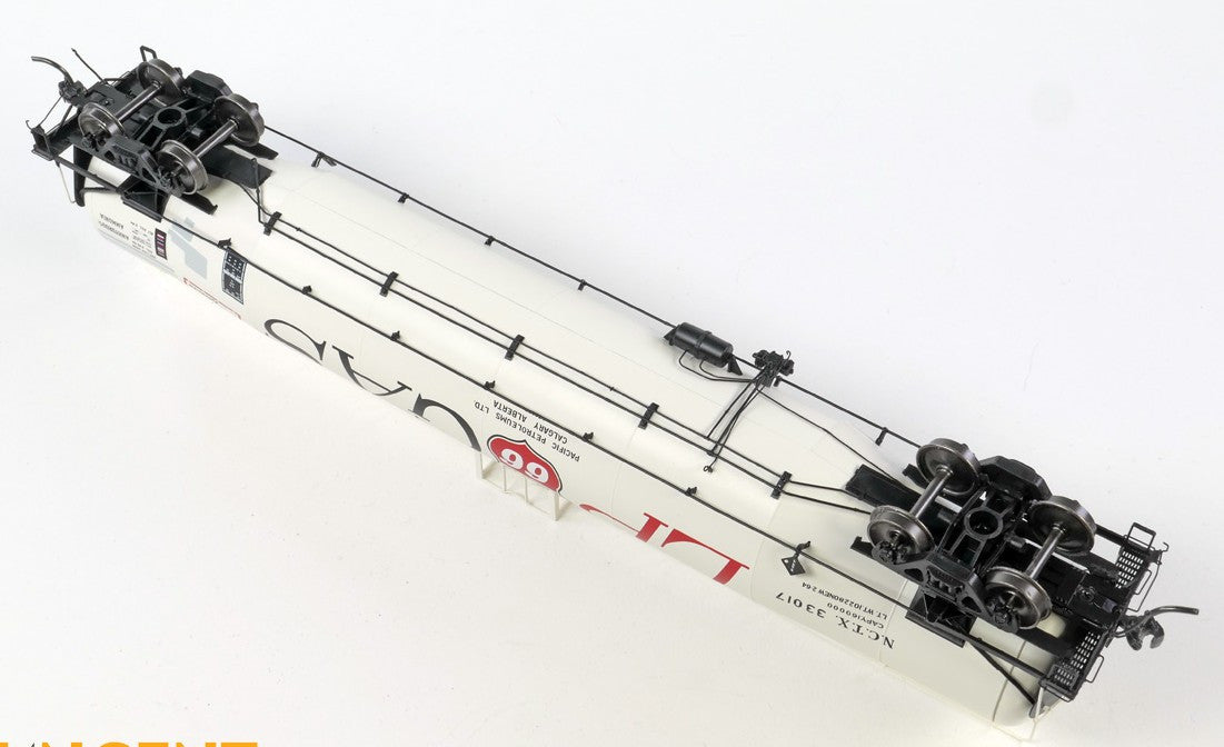 Tangent Scale Models HO 31163-02 NACC 1963 Design 33,000 Gallon Dual Diameter LPG/AA Tank Car NCTX 'Pacific 66 Calgary AB 1979+' NCTX #33017