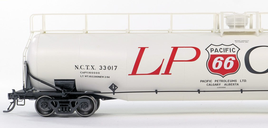 Tangent Scale Models HO 31163-02 NACC 1963 Design 33,000 Gallon Dual Diameter LPG/AA Tank Car NCTX 'Pacific 66 Calgary AB 1979+' NCTX #33017