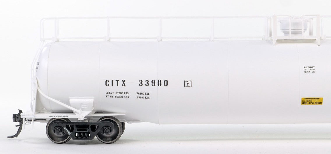 Tangent Scale Models HO 31164-01 NACC 1963 Design 33,000 Gallon Dual Diameter LPG/AA Tank Car CITX 'White Lease Repaint 1992+' CITX #33975