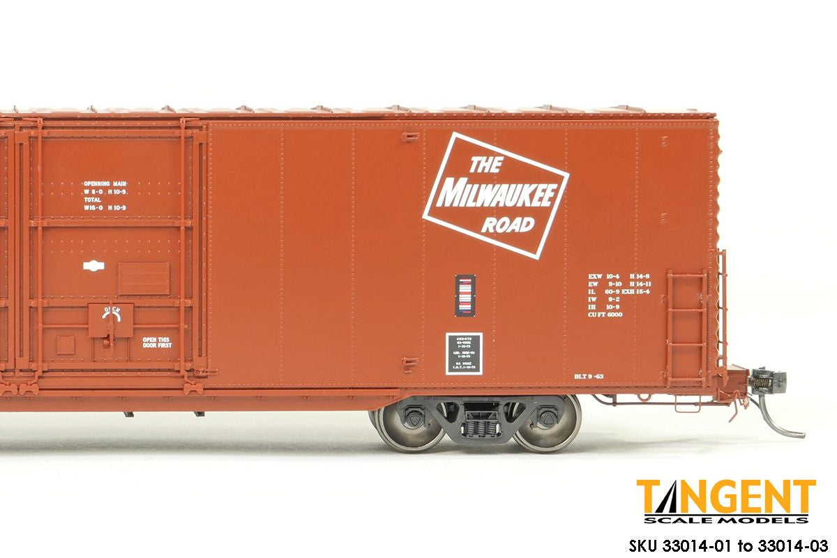 Tangent Scale Models HO 33014-01 Greenville 6,000CuFt 60' Double Door Box Car Milwaukee Road 'Red Repaint 1973+' MILW #114177