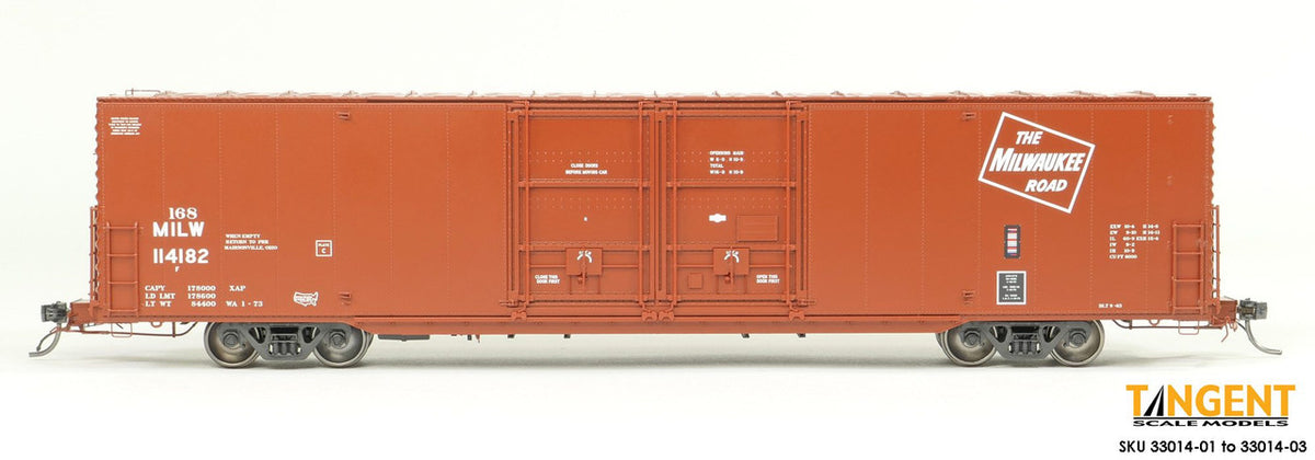 Tangent Scale Models HO 33014-06 Greenville 6,000CuFt 60' Double Door Box Car Milwaukee Road 'Red Repaint 1973+' MILW #114185