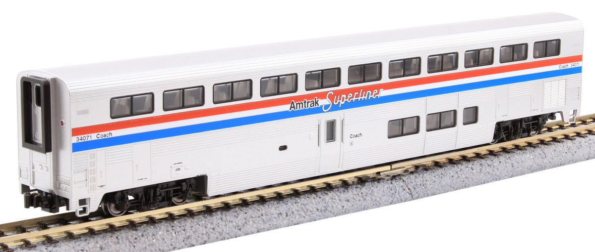 Kato N 106-3530-LS-DMW with DCC/ESU LokSound V5 Amtrak F40PH Locomotive & LIGHTED Superliner Phase III Scheme 4-Unit Set