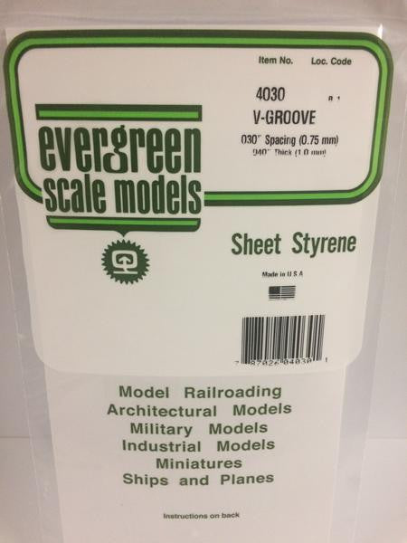 Evergreen Scale Models 4030 - .040" Thick .030" Groove Spacing Opaque White Polystyrene V-Groove Siding - 1 Piece