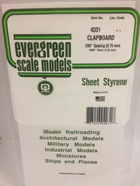 Evergreen Scale Models 4031 - .040" Thick .030" Spacing Opaque White Polystyrene Clapboard Siding - 1 Piece