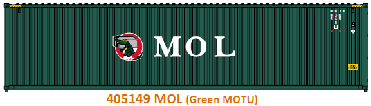 Jacksonville Terminal Company N 405149 40' High Cube Corrugated Side Containers MOL 'Green with Gator Logo' MOTU 2-pack