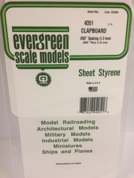 Evergreen Scale Models 4051 - .040" Thick .050" Spacing Opaque White Polystyrene Clapboard Siding - 1 Piece