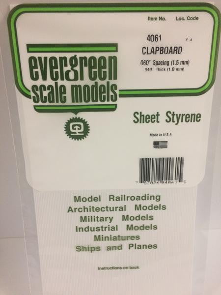 Evergreen Scale Models 4061 - .040" Thick .060" Spacing Opaque White Polystyrene Clapboard Siding - 1 Piece