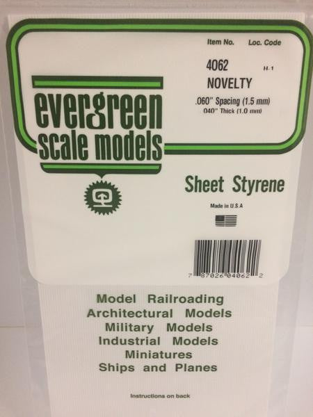 Evergreen Scale Models 4062 - .040" Thick .060" Groove Spacing Opaque White Polystyrene Novelty Siding - 1 Piece