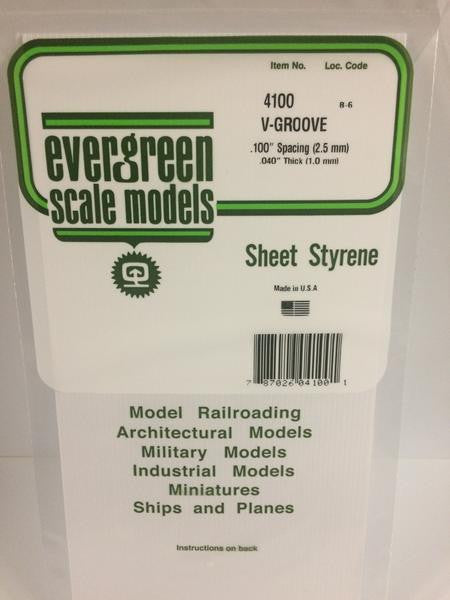 Evergreen Scale Models 4100 - .040" Thick .100" Groove Spacing Opaque White Polystyrene V-Groove Siding - 1 Piece