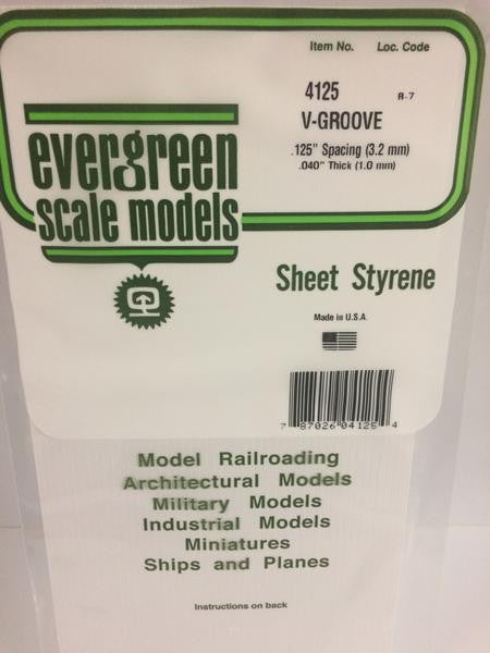 Evergreen Scale Models 4125 - .040" Thick .125" Groove Spacing Opaque White Polystyrene V-Groove Siding - 1 Piece