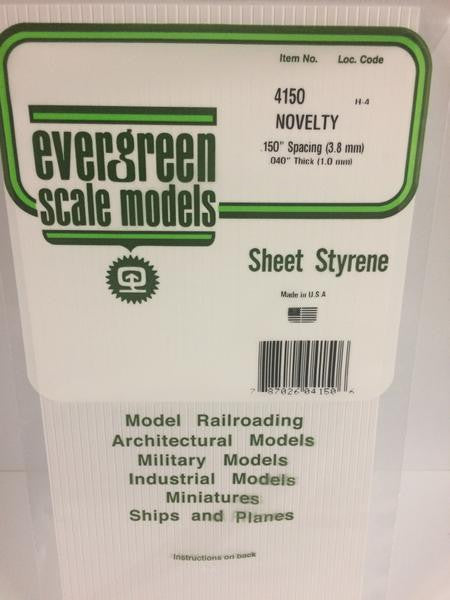 Evergreen Scale Models 4150 - .040" Thick .150" Groove Spacing Opaque White Polystyrene Novelty Siding - 1 Piece