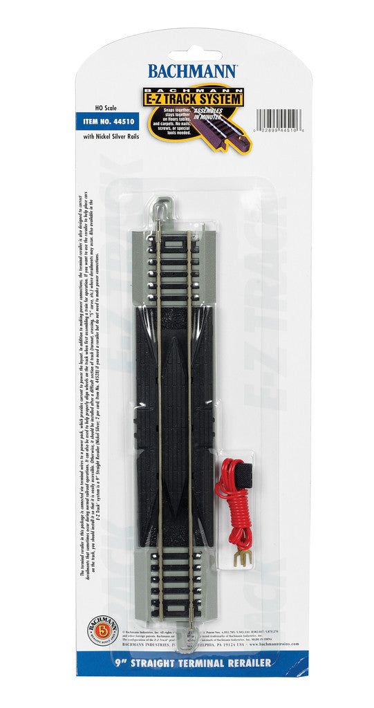 Bachmann HO 44510 Nickel Silver Rail/Gray Roadbed E-Z Track 9" Straight Terminal Rerailer with Wire - 1 Pack