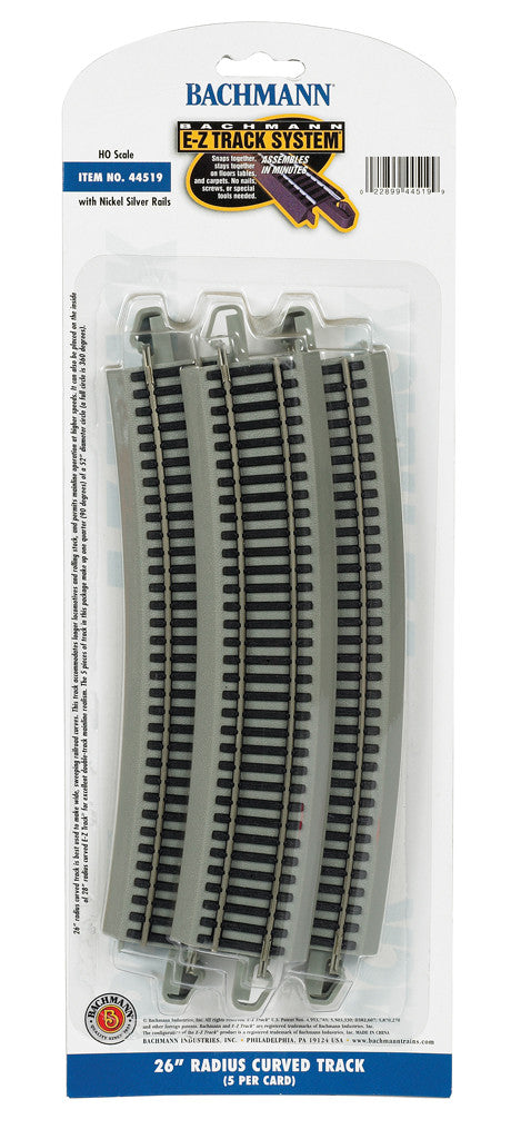 Bachmann HO 44519 Nickel Silver Rail/Gray Roadbed E-Z Track 26" Radius Curve - 5 Pack