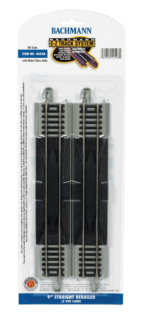 Bachmann HO 44528 Nickel Silver Rail/Gray Roadbed E-Z Track 9" Straight Rerailer - 2 Pack