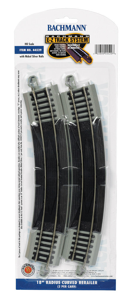 Bachmann HO 44529 Nickel Silver Rail/Gray Roadbed E-Z Track 18" Radius Curve Terminal Rerailer - 2 Pack