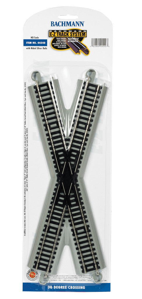 Bachmann HO 44540 Nickel Silver Rail/Gray Roadbed E-Z Track 30 Degree Crossing - 1 Pack